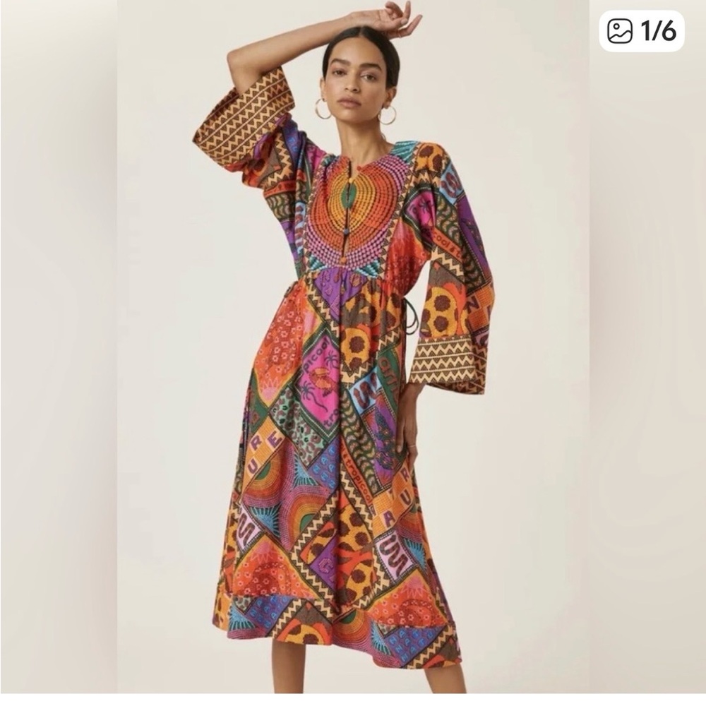 FARM Rio Multicolor Patchwork Midi Dress